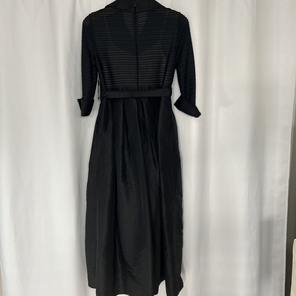 NWT Jessica Howard Women's 14P Black Mixed Media Tie Waist Ball Gown lined - Picture 6 of 10